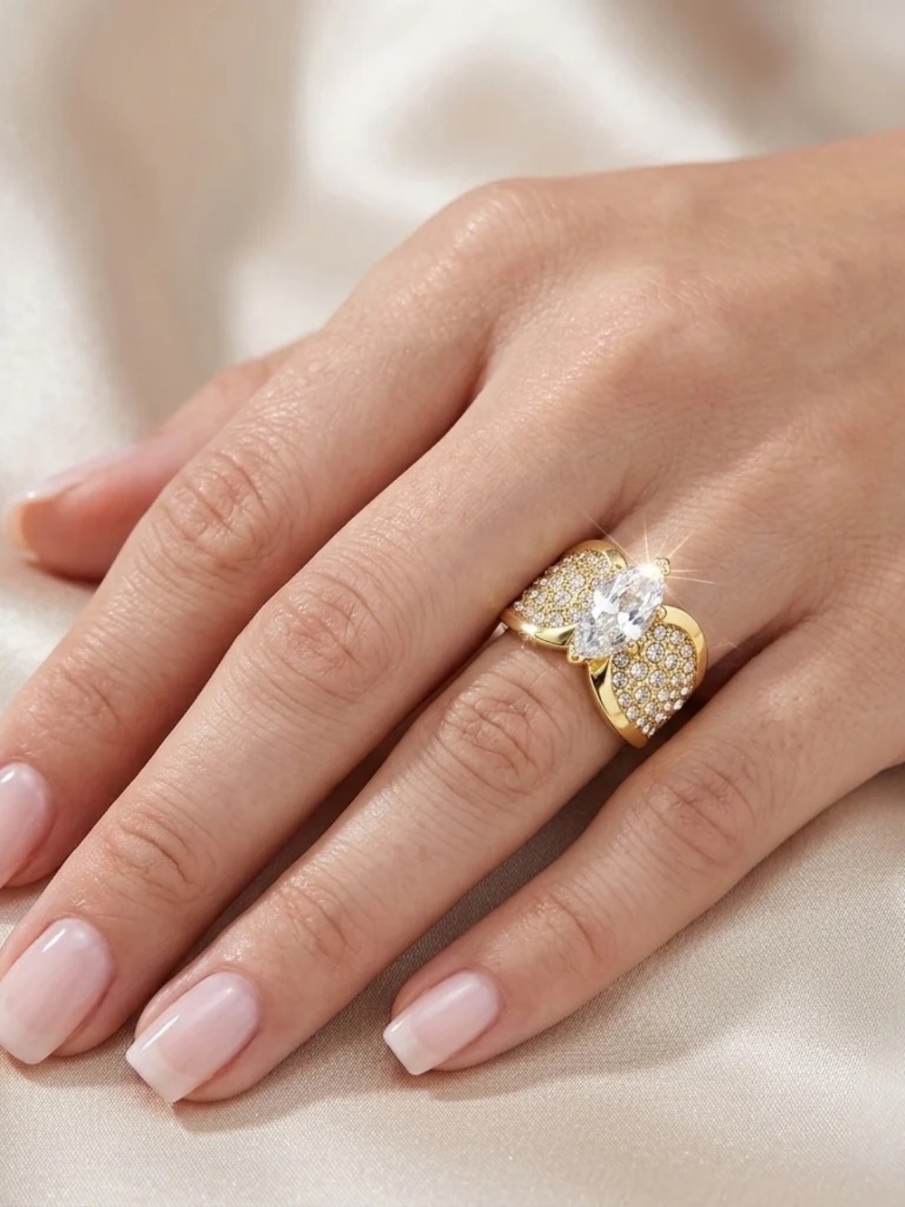 Gold Crystal Statement Ring with Marquise Center Stone
